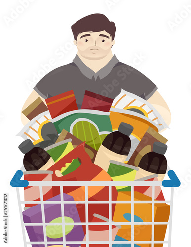 Man Junk Food Grocery Illus...