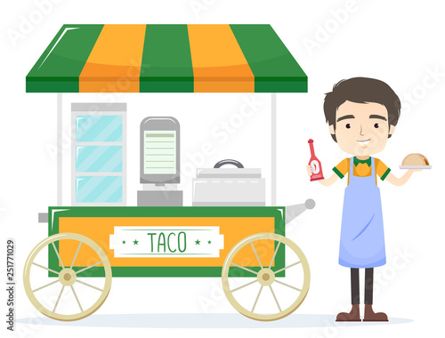 Man Taco Cart Vendor Illustration
