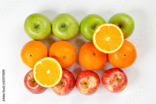 Fototapeta Naklejka Na Ścianę i Meble -  red green apple orange fruit on white background