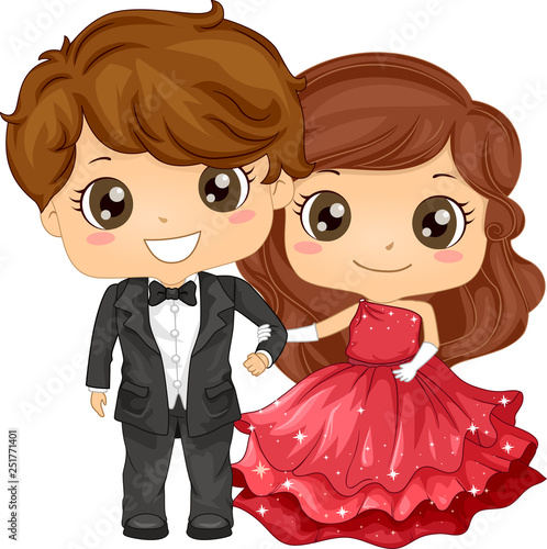 Kids Girl Boy School Prom Illustration