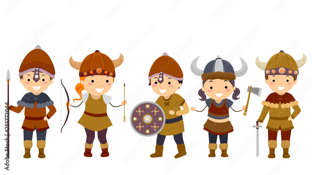 Stickman Kids Viking Outfit Illustration Stock Vector | Adobe Stock