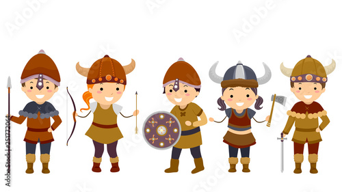 Stickman Kids Viking Outfit Illustration