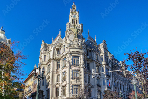 Building on Central Porto street and Avenida Dos Aliados, Porto, Portugal