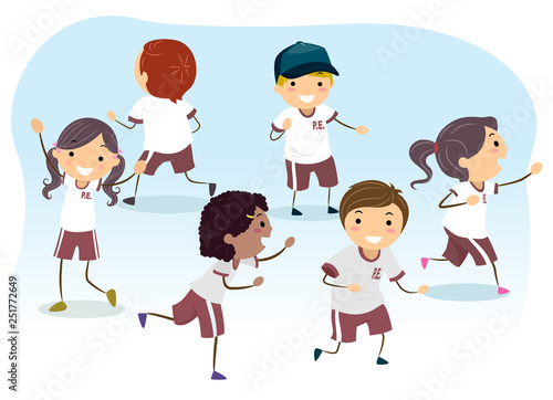 Stickman Kids Uniform Play Running Illustration