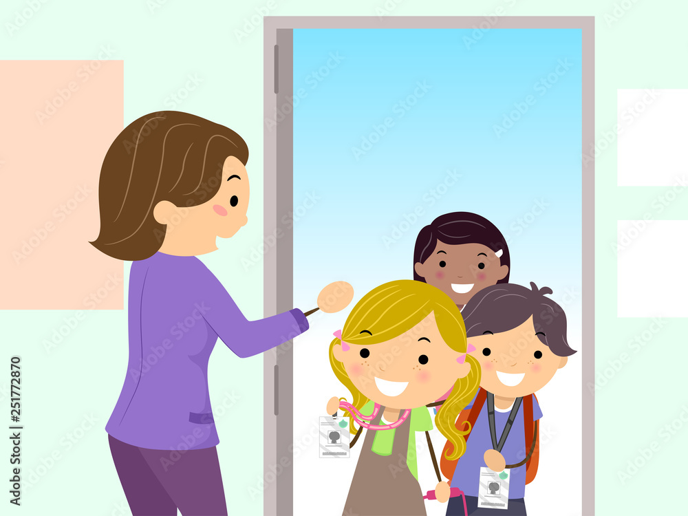 Stickman Kids Showing Entering School Illustration Stickman Kids Showing Entering School Illustration