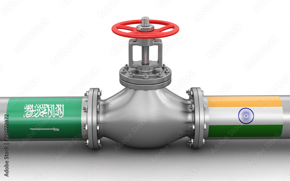 Pipeline with flags. Image with clipping path Pipeline with flags. Image with clipping path