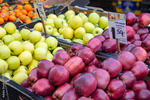 Fototapeta Naklejka Na Ścianę i Meble -  Apples fruits on a street market stall, Athens Greece