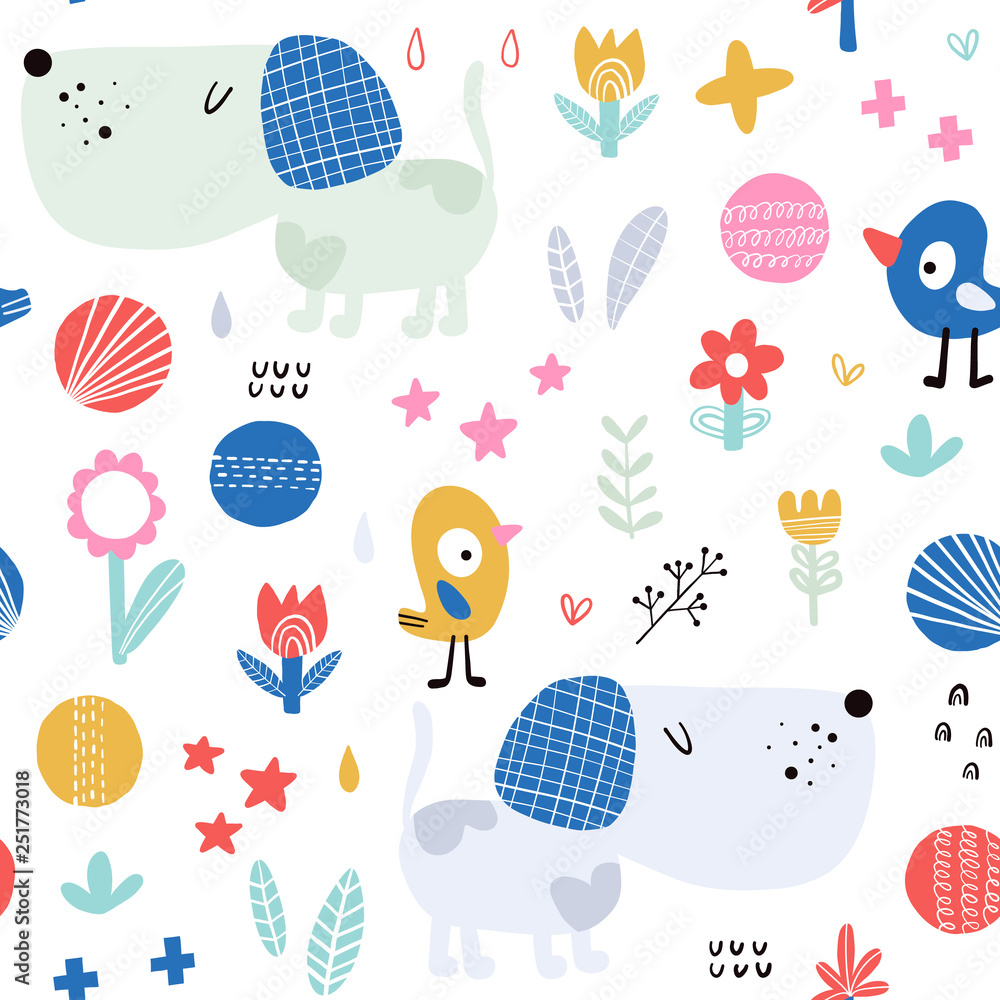 Kids seamless pattern with dogs