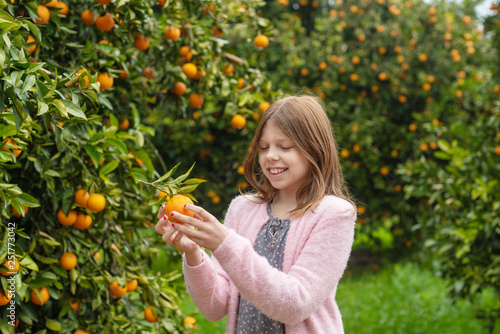 portrait of a girl in an orange garden