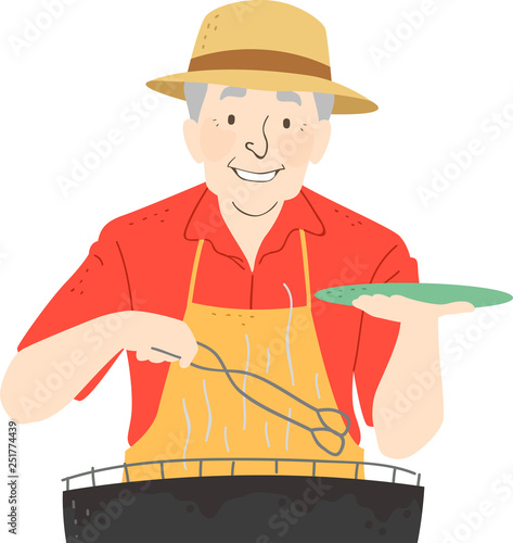 Senior Man Barbecue Illustration