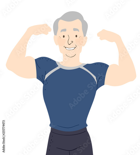 Senior Man Fit Flex Muscles Illustration