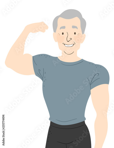 Senior Man Fit Flex Right Arm Illustration