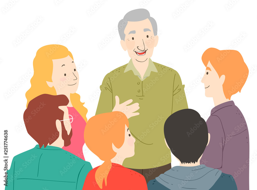 Senior Man Youth Group Talk Illustration Senior Man Youth Group Talk Illustration