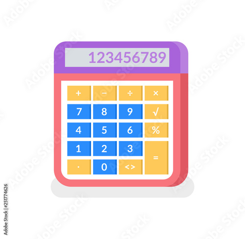 Calculating machine with numbers vector, numeric data. Device with buttons, object used in finance accounting and calculation isolated icon closeup