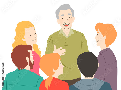 Senior Man Youth Group Talk Illustration