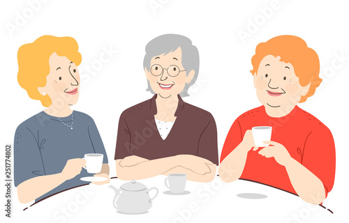 Senior Woman Coffee Illustration