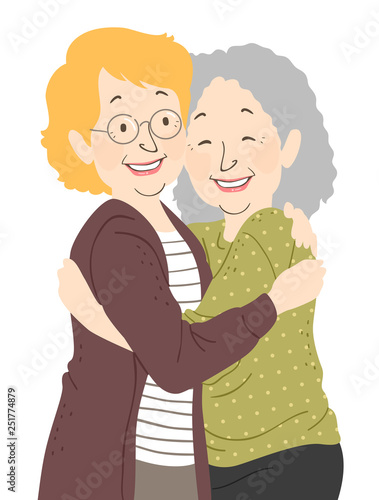 Senior Woman Hug Illustration