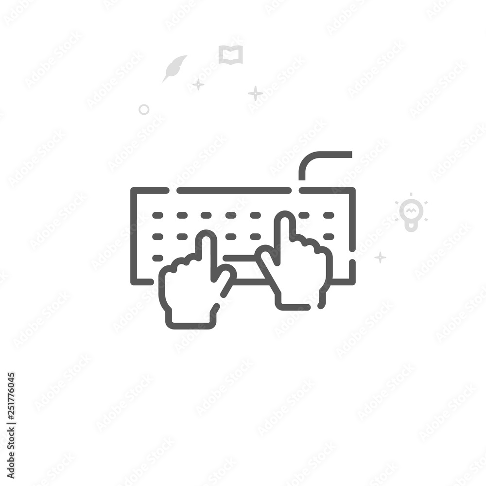 Hands Typing on Keyboard Vector Line Icon. Writing, Authors and Books Symbol, Pictogram, Sign. Light Abstract Geometric Background. Editable Stroke. Adjust Line Weight. Design with Pixel Perfection. Hands Typing on Keyboard Vector Line Icon. Writing, Authors and Books Symbol, Pictogram, Sign. Light Abstract Geometric Background. Editable Stroke. Adjust Line Weight. Design with Pixel Perfection.