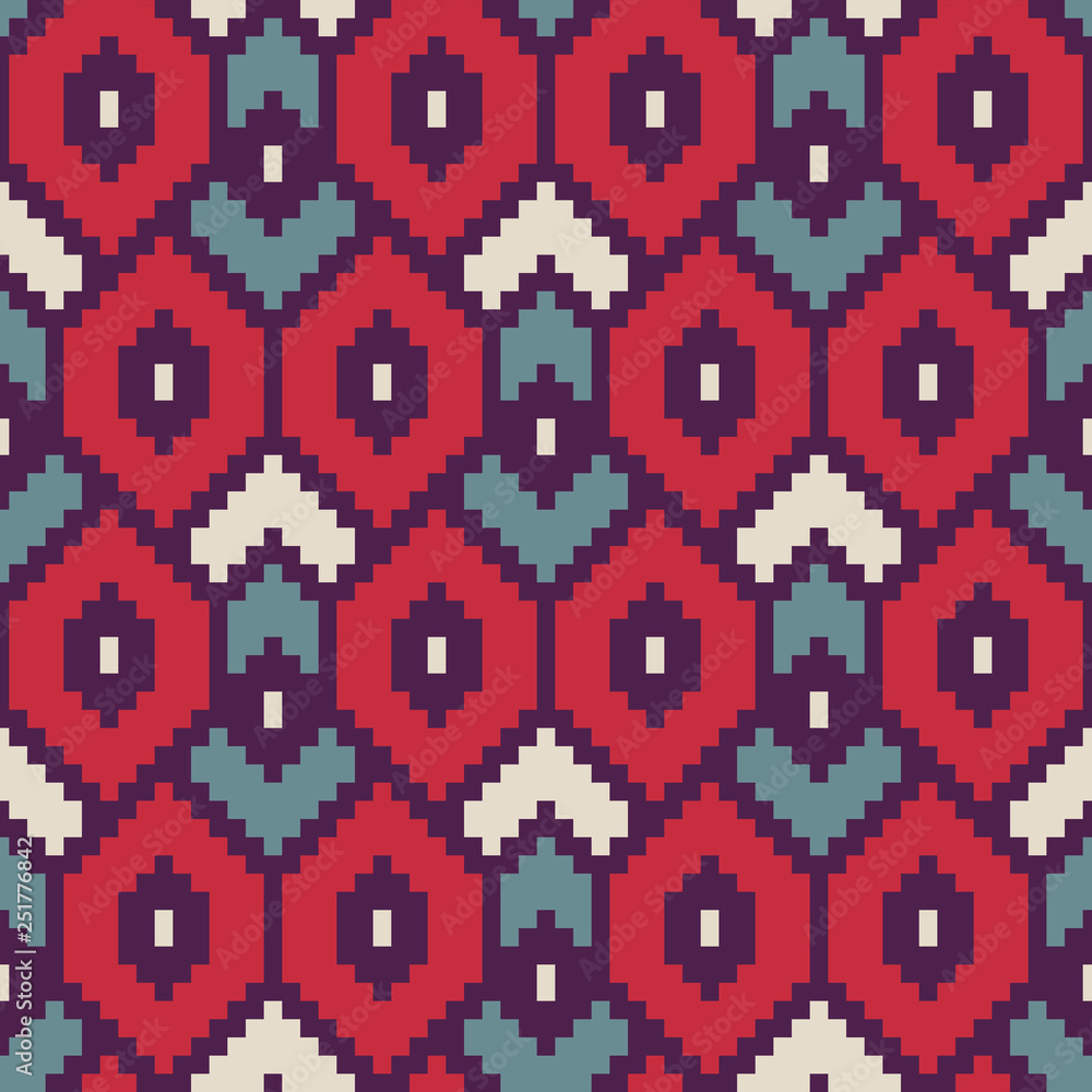 Seamless decorative ethnic pattern, pixel art style. 8 bit. Designs for fabric and printing. Seamless decorative ethnic pattern, pixel art style. 8 bit. Designs for fabric and printing.