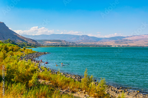 Fotografiet Sea of Galilee viewed from mount Arbel in Israel