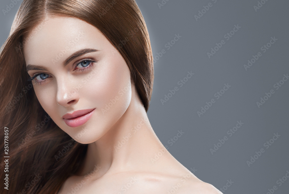 Obraz premium Beautiful hair woman long brunette hairsstyle healthy skin