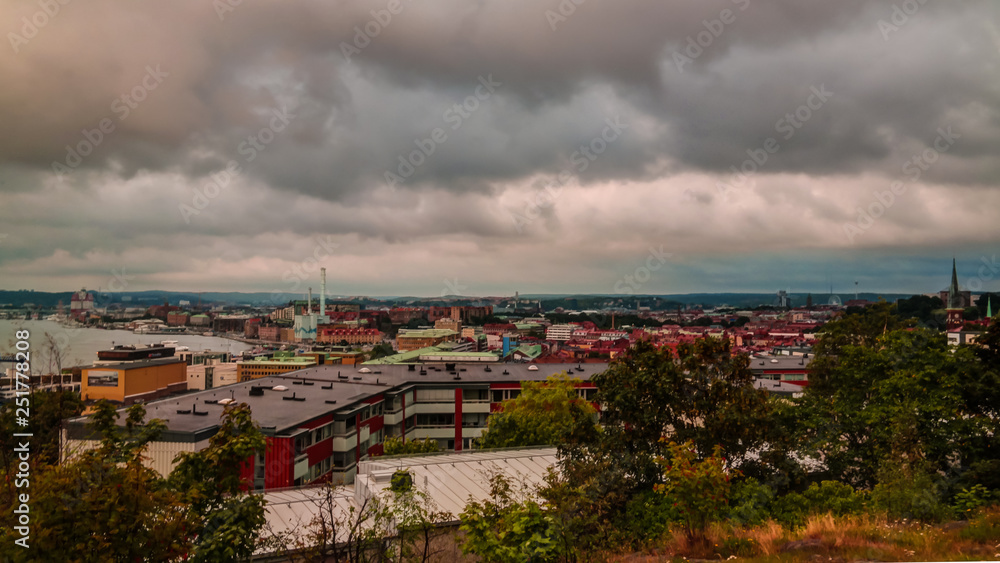 Panorama aerial view to Goteborg from Masthugg church viewpoint,