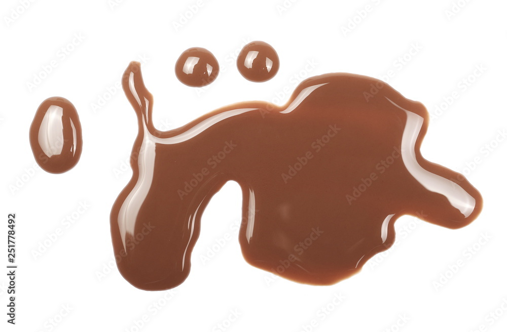 Chocolate milk puddle isolated on white background, top view Chocolate milk puddle isolated on white background, top view