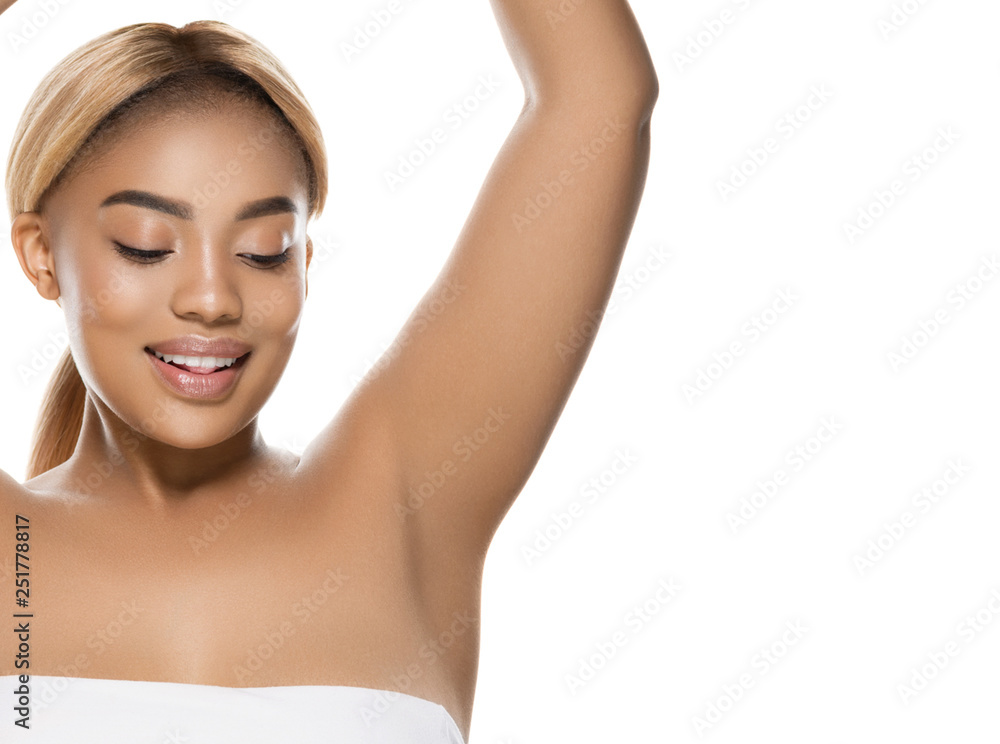 Beautiful african american woman healthy skin face close up cosmetic concept isolated on white Beautiful african american woman healthy skin face close up cosmetic concept isolated on white