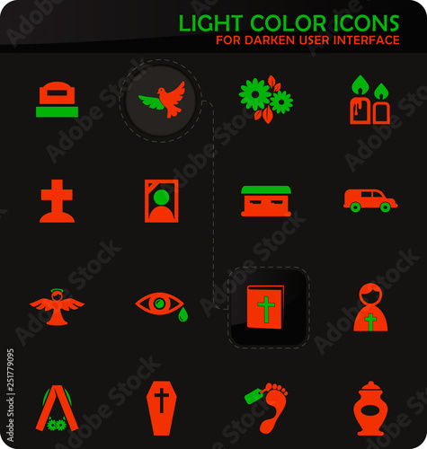 Funeral service icons set
