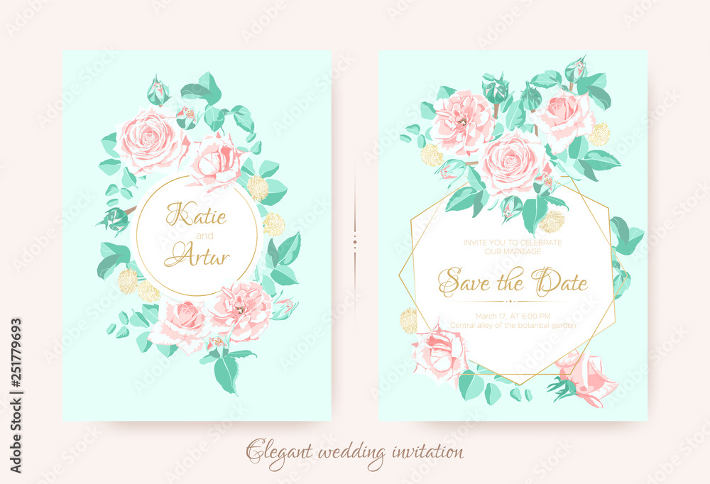Wedding Invite with Roses Composition and Border. Wedding Invite with Roses Composition and Border.