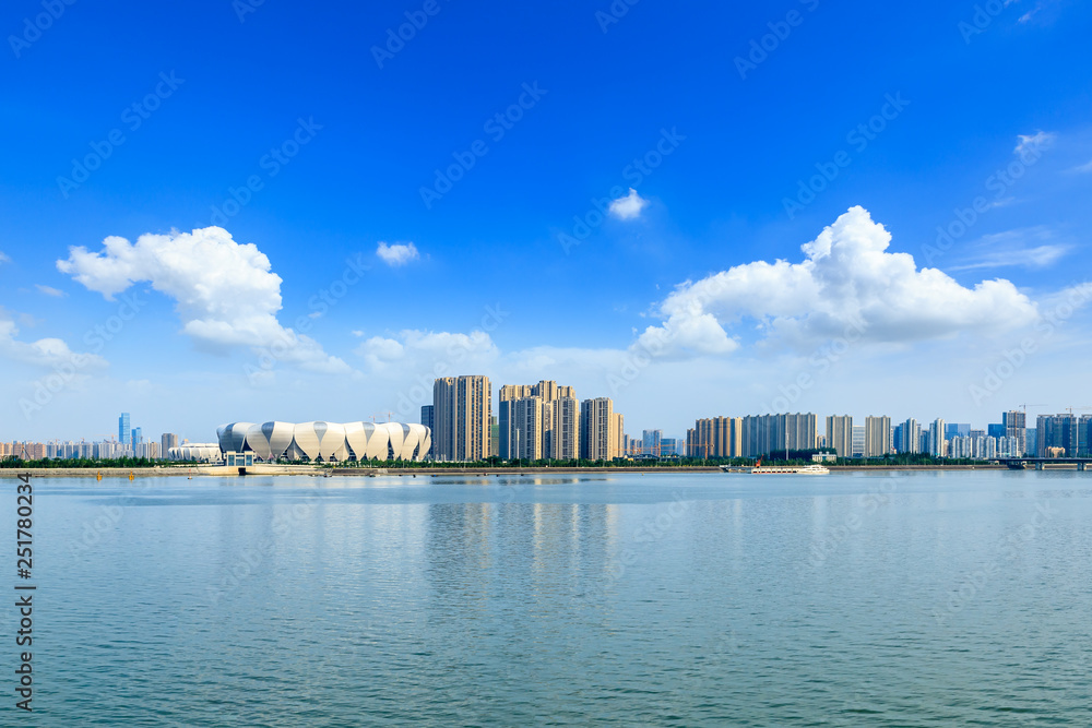 Panoramic city skyline with buildings in hangzhou