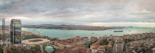 Bosporus panoramic view. Istanbul, Turkey - December 7, 2019.