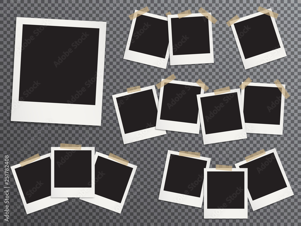 Blank photo frames set hanging on adhesive tape Blank photo frames set hanging on adhesive tape
