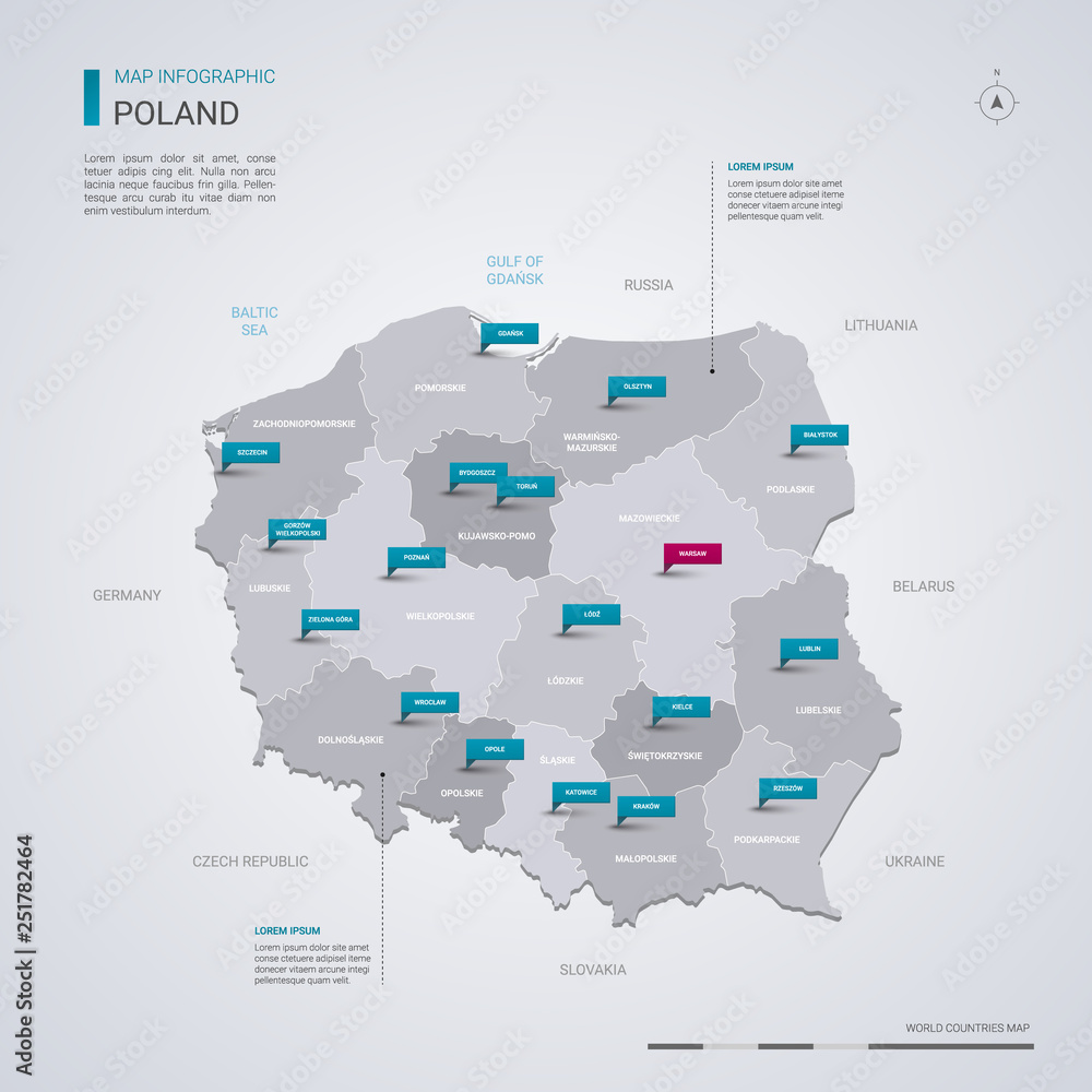 Poland Vector Map With Infographic Elements Pointer Marks Stock