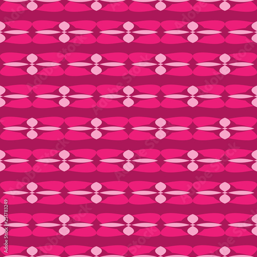 Seamless pattern with ordered arrangement of abstract geometric shapes. The illustration is made in red shades on bard background.