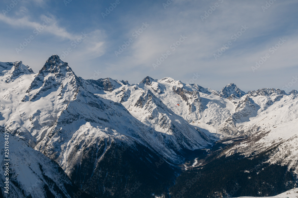 Western Caucasus mountain. Dombai ski resort, Karachay-Cherkessia, Russia.