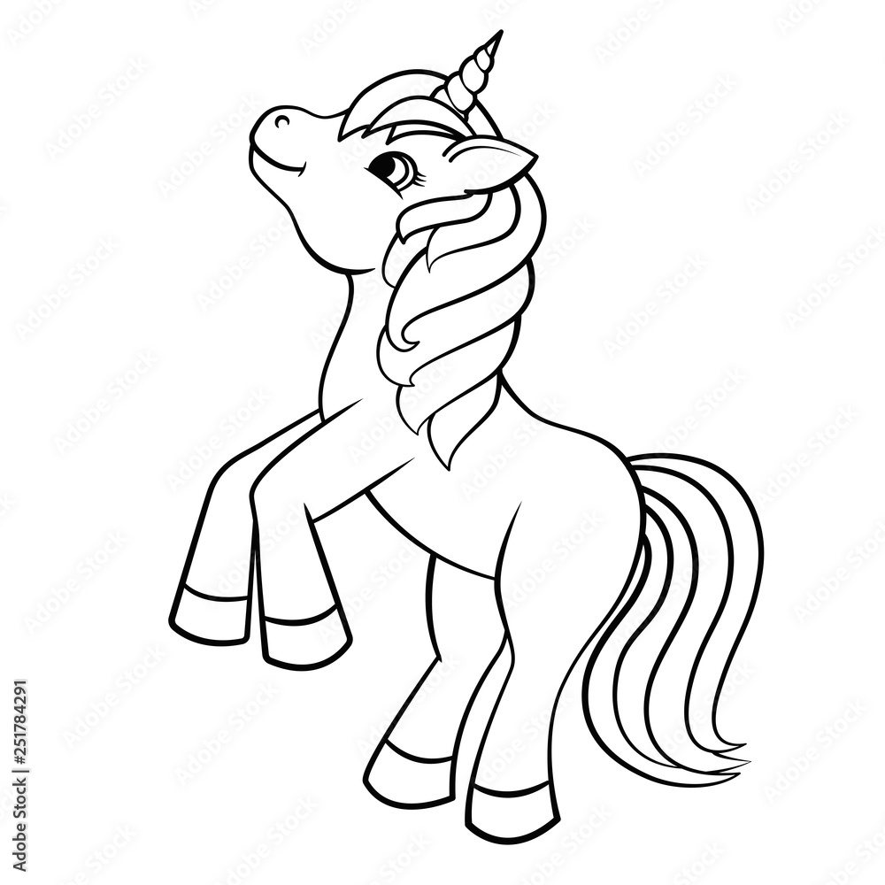 Cute Cartoon Unicorn isolated on white background. Vector illustration for coloring books Cute Cartoon Unicorn isolated on white background. Vector illustration for coloring books