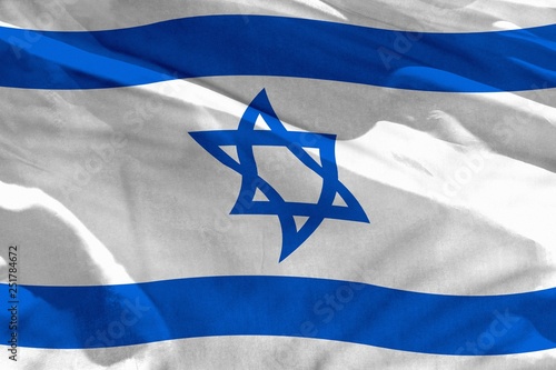 Waving Israel flag for using as texture or background, the flag is fluttering on the wind