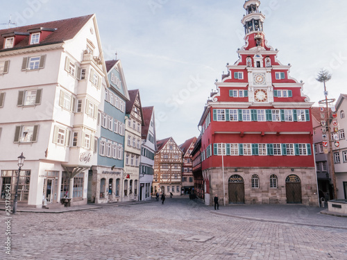 famous Rathaus of Esslingen am Neckar in South Germany with traditional german architecture