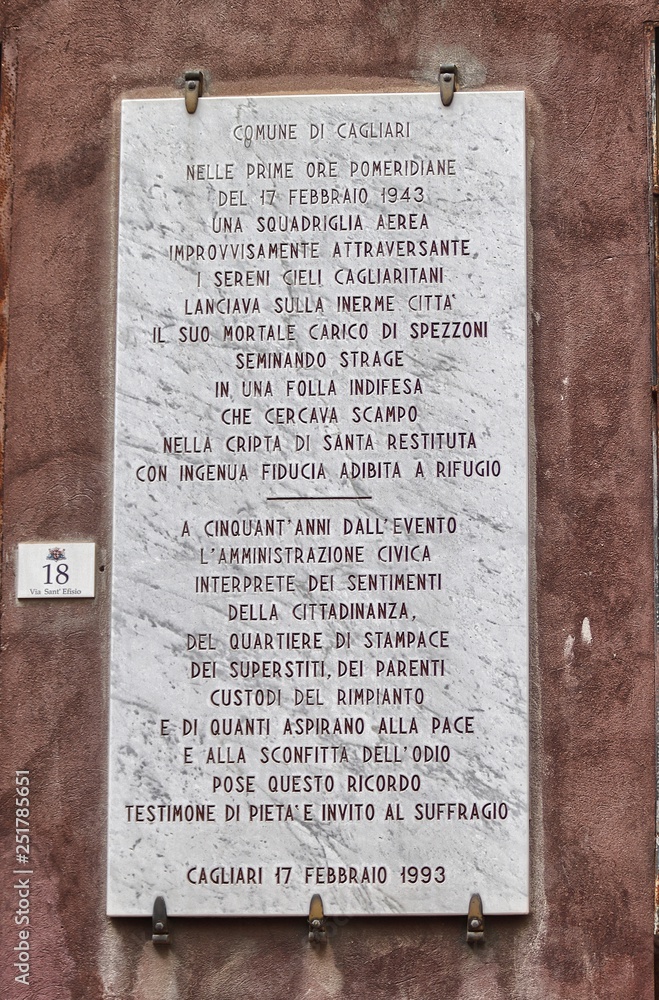 Cagliari, targa commemorativa per le vittime della guerra Stock Photo |  Adobe Stock