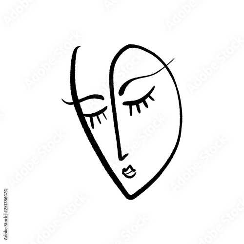 Simple hand drawn black and white trendy line portrait art. Abstract composition