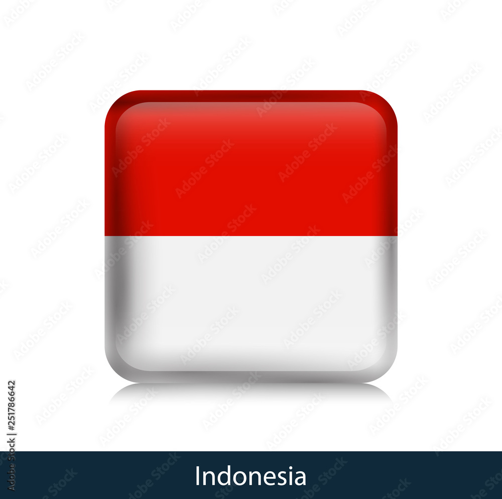Flag of Indonesia. Square glossy badge Flag of Indonesia. Square glossy badge