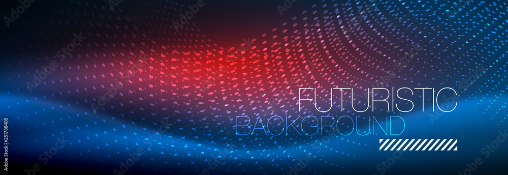 Glowing abstract wave on dark, shiny motion, magic space light. Vector techno abstract background Glowing abstract wave on dark, shiny motion, magic space light. Vector techno abstract background