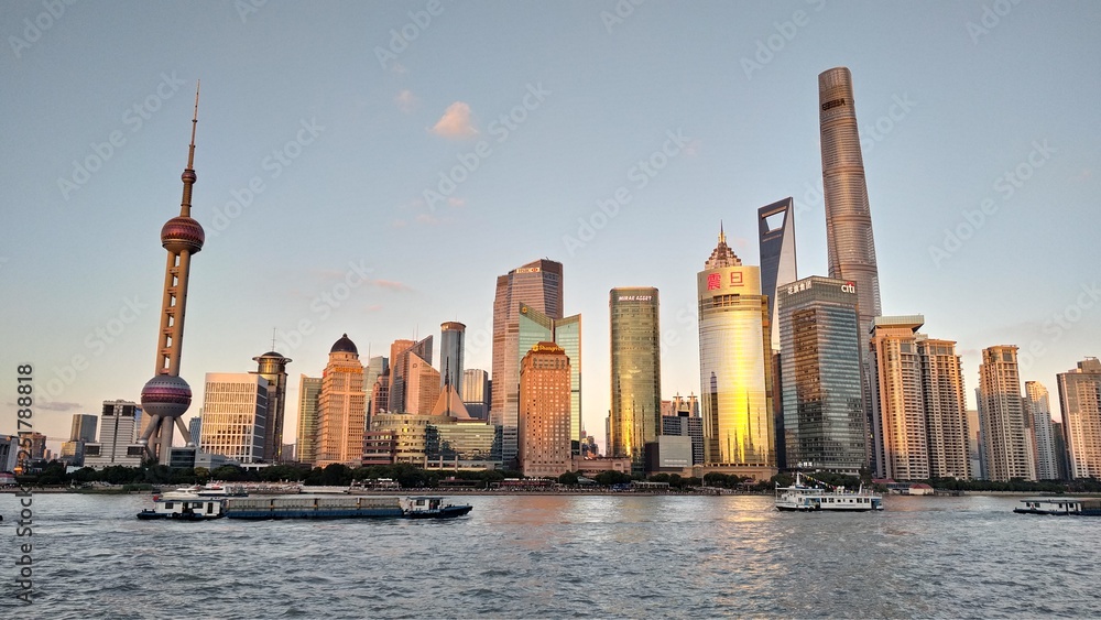 Obraz premium night view of the modern Pudong skyline across the Bund in Shanghai, China. Shanghai is the largest Chinese city