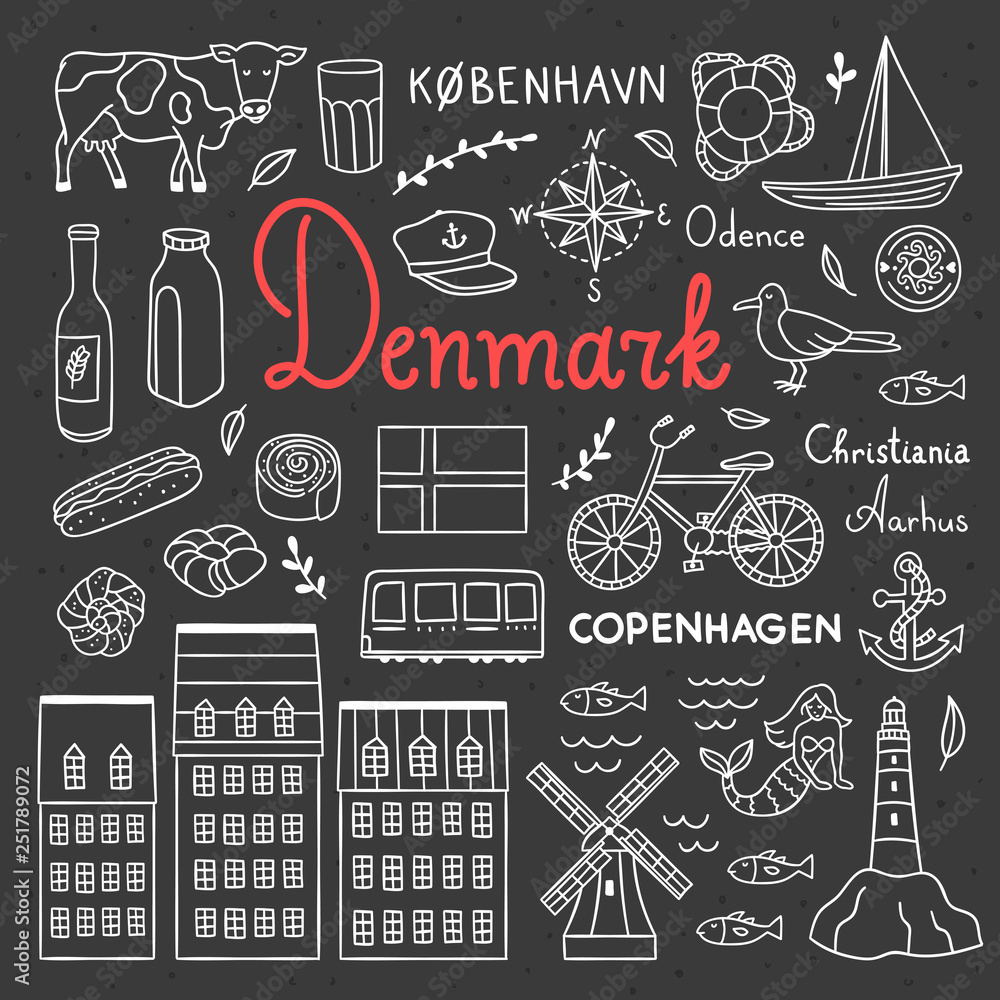 Fotografi Denmark hand drawn icons