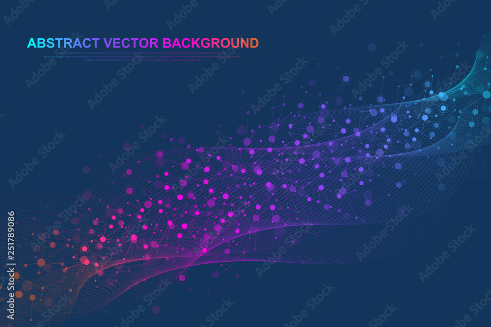 Obraz premium Scientific molecule background for medicine, science, technology, chemistry. Wallpaper or banner with a DNA molecules. Vector geometric dynamic illustration.