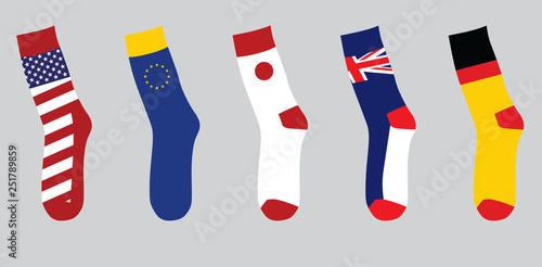 Colorful national flag socks. vector illustration 