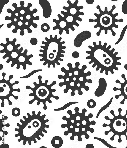 Bacteria and Virus Microbe Seamless Pattern. Vector Background