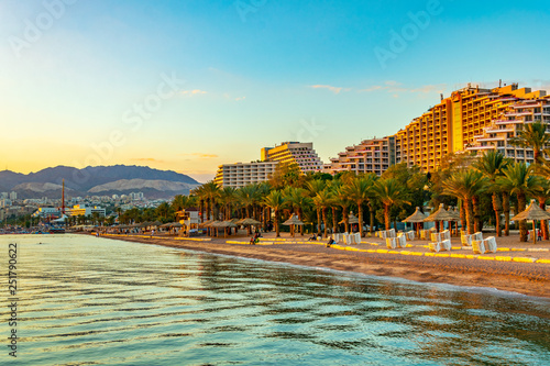 Sunset view of a beach in Eilat, Israel