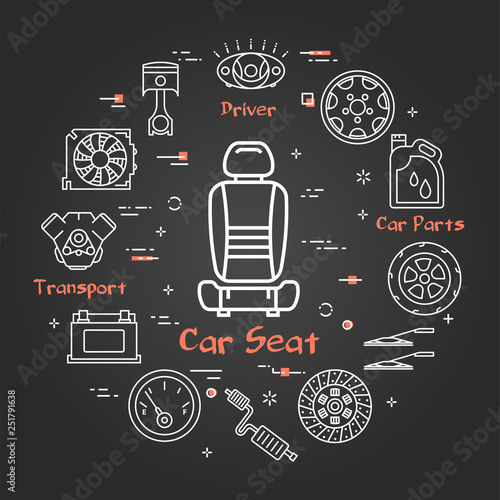 Vector black linear banner of car seat